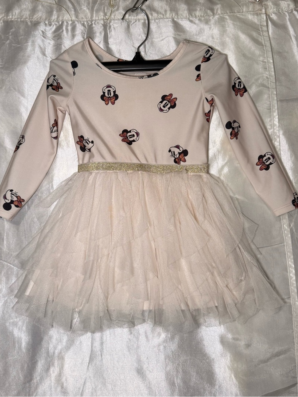 Disney Minnie Mouse Tutu Dress Cream Stretchy Sparkly Belt And Ruffles Size 2T